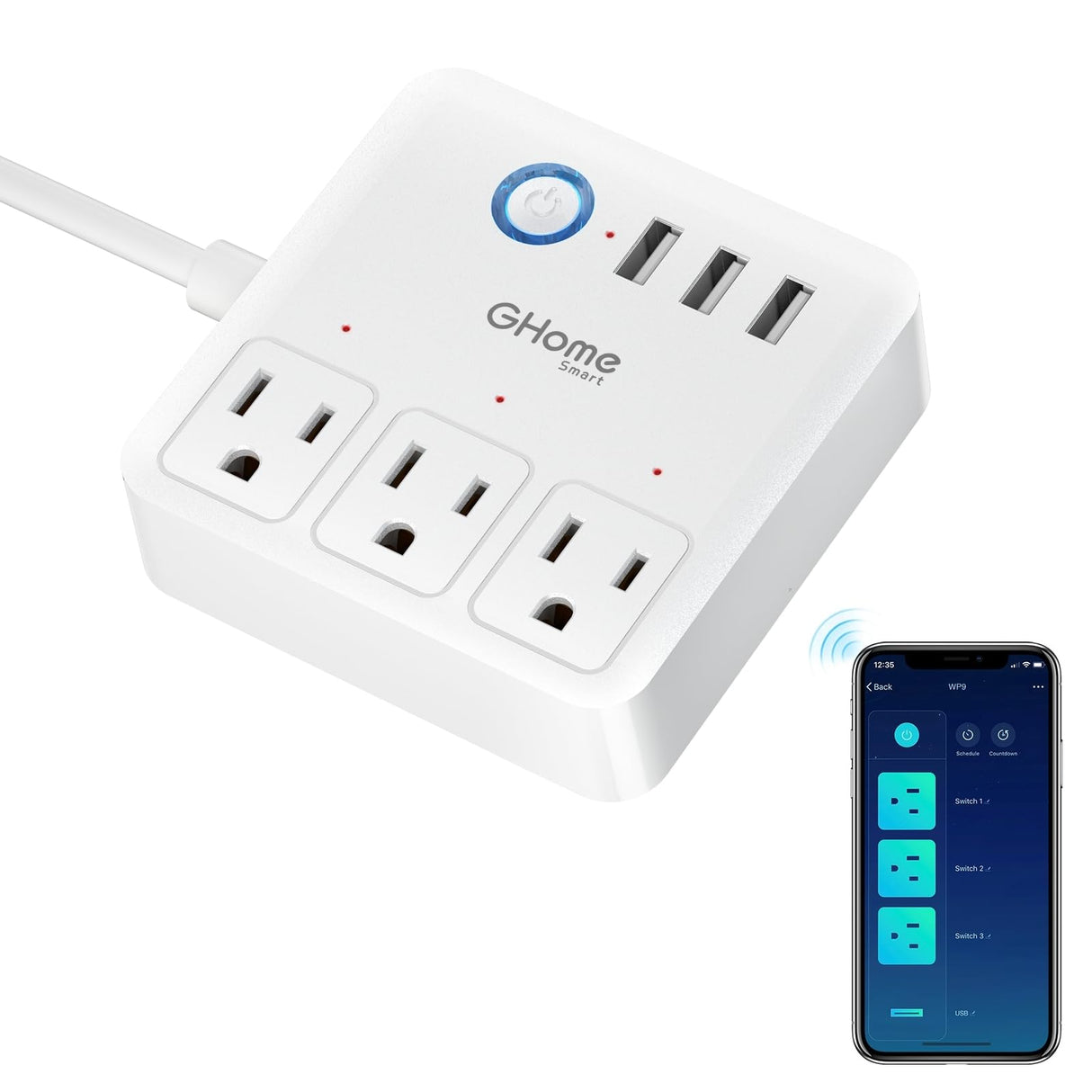 GHome Smart Plug Power Strip, WiFi Surge Protector Work with Alexa Google Home, Smart Outlets with 3 USB 3 Charging Port, Multi-Plug Extender for Home Office Cruise Travel and Christmas Light, 10A