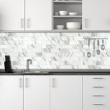 AULIGET 100-Piece White Marble Look Peel and Stick Backsplash Wall Tiles, 3" x 6" PVC Faux Stone Stick on Tile for Backsplash Kitchen, Bathroom, Laundry Room, Camper, Fireplace