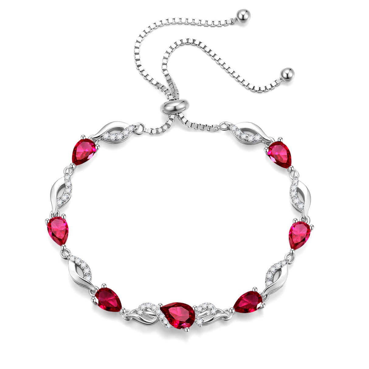 FANCIME July Birthstone Teardrop Ruby Tennis Bracelet for Women, Sterling Silver 9x7mm main Gemstone Bolo Adjustable Chain Bracelet Fine Jewelry Birthday Gifts for Women Mom Wife Her