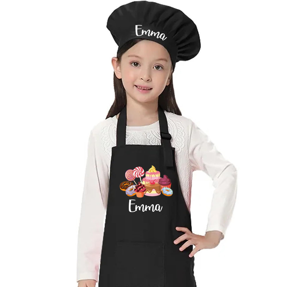 7th Hill Personalized Kids Apron for Cooking, Custom Kid Apron with Chef Hat, Toddler Cooking Apron for Girls and Boys, Baking & Painting Apron, Christmas Gift For Children