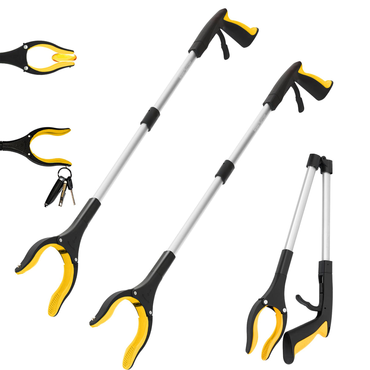 Grabber Reacher Tool - 32” Reacher Grabber Tool with Strong Magnetic and Swivel Head - FDA Registered Heavy Duty Pick Up Stick Grabbers for Seniors, Trash, Surgery Recovery Must Haves Gifts(Yellow)
