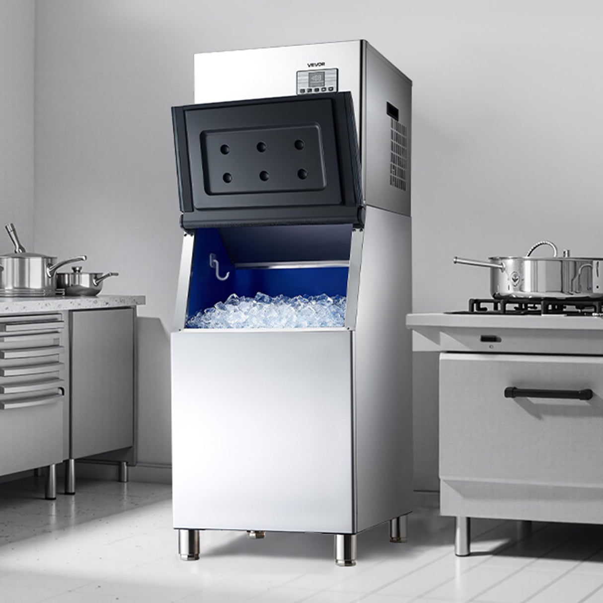 VEVOR Commercial Ice Maker Machine, 400LBS/24H Ice-Making Machine with 300LBS Stainless Steel Storage Bin, Auto Self-Cleaning Ice Maker with Touchscreen for Bar Cafe Restaurant Business Commercial
