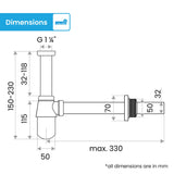 Bächlein Cup Siphon Universal for Washbasin & Washstand, Odour Trap with Cleaning Opening + Installation Instructions - Drain Fitting Precisely - Design Siphon Drain Fitting Bottle Siphon