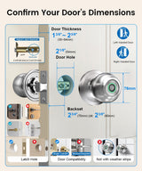 Fingerprint Door Lock, Smart Fingerprint Door Knob with Lock, Biometric Door knob with App Control & Key, Keyless Thumbprint Entry Door Locks for Bedrooms, Front Door, Home, Apartment-Bright Silver