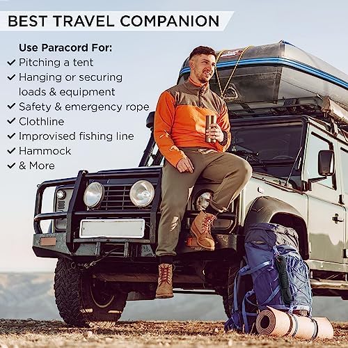 TECEUM 5/32" Paracord Rope 1000 – 1000ft / 200ft / 100ft / 50ft – Tactical Parachute Cord 4mm – 45+ Colors – Nylon String for Survival & Camping Gear – Stripe Cord for Survival – Utility Rope