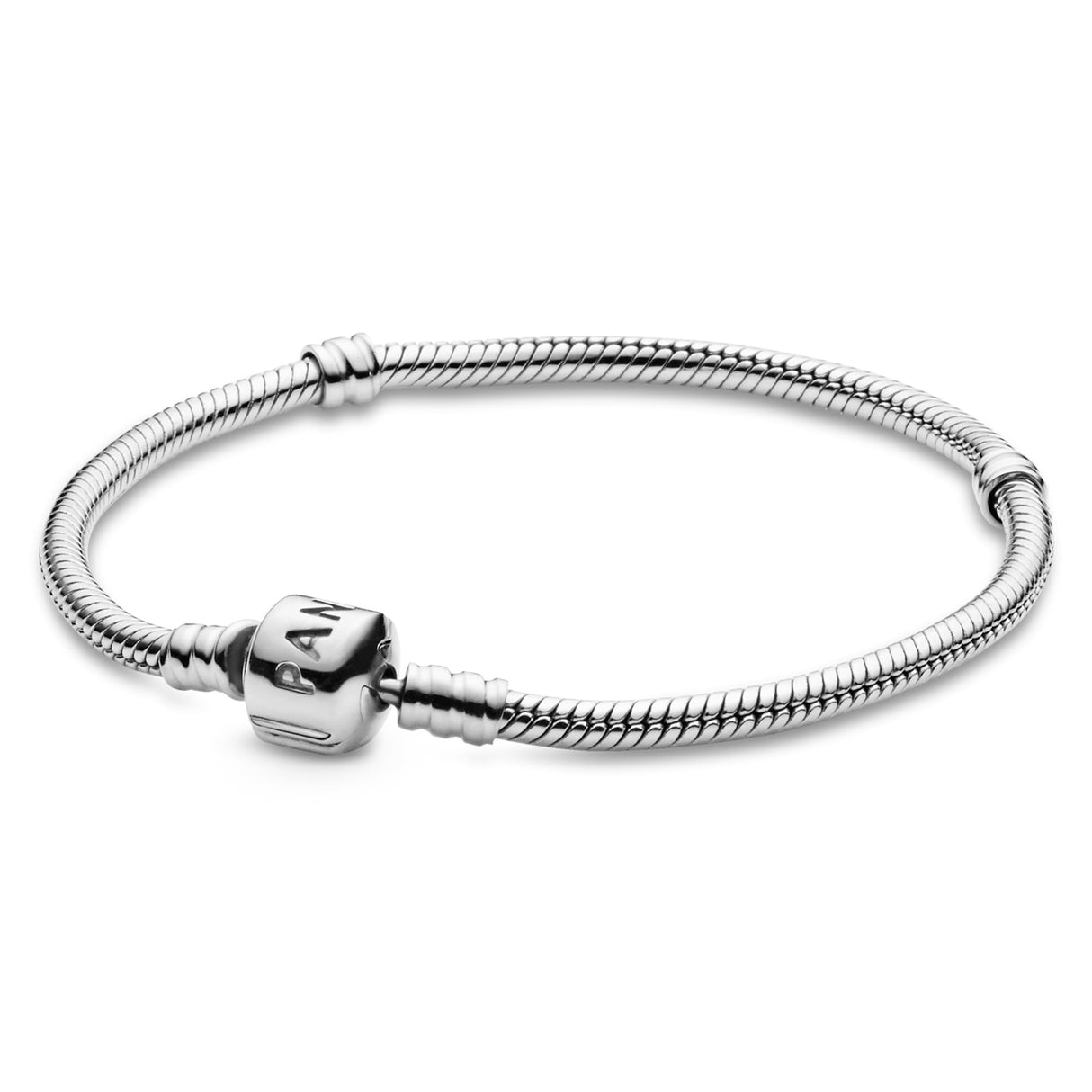 PANDORA Moments Barrel Clasp Snake Chain Bracelet - Silver Bracelet for Women - Sterling Silver - with Gift Box - 7.5"