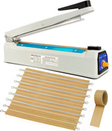 Impulse Sealer 12 inch Mylar Bag Heat Sealer, Heat Sealer for Plastic Bags, Metal Iron Shell, Impulse Sealer 3mm Sealing, Manual Hot Seal Machine with 8 Repair Kits(Included 2 Cutter Lines)