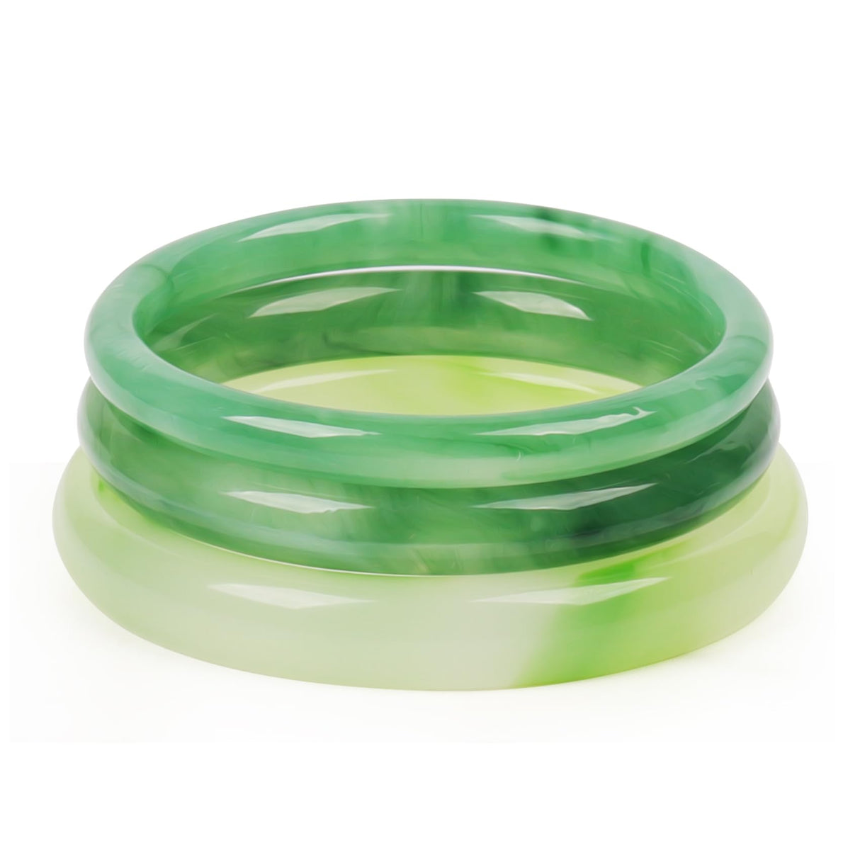 BOZAMBA 3 Pcs Natural Jade Bangle Bracelet for Women, 64mm Good Luck Bangle Wealth Healing Bracelet for Mother Grandmother, Christmas Birthday(light green)