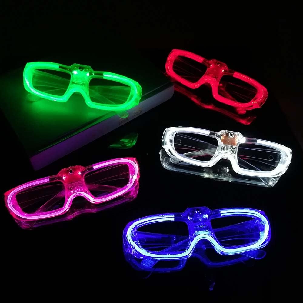 25 Packs LED Glasses Mardi Gras Party Supplies ,5 Neon Colors,3 Light Modes Light up Glow Sticks Glasses Toys Party Supplies for kids Adults Fit Halloween Christmas New Year Eve Graduations