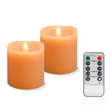 Fall Flameless LED Candles 3 inch Diameter Real Wax 2AA Battery Operated 600hr+ Flickering Candles with Timer Remote Control for Halloween Thanksgiving Christmas Indoor (Orange, 3″×3″- 2 PCS)