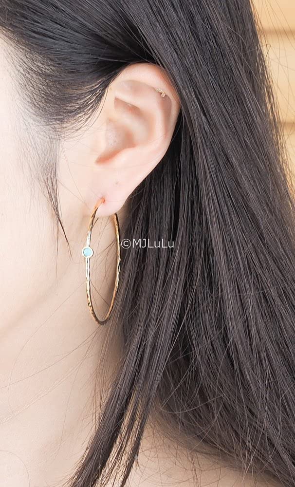 14K Gold-Plated Dainty Hoop Earrings with Simulated Blue Turquoise