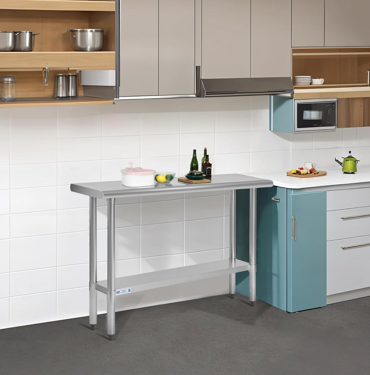 Hally Stainless Steel Table for Prep & Work 18 x 48 Inches, NSF Commercial Heavy Duty Table with Undershelf and Galvanized Legs for Restaurant, Home and Hotel