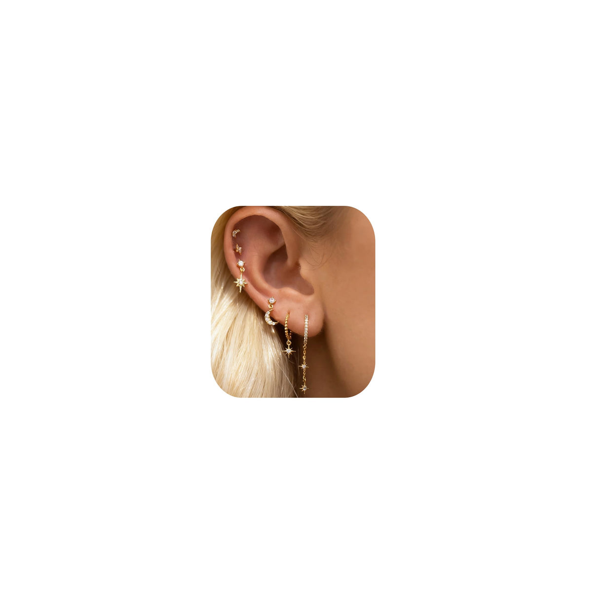 6 Pairs Gold Earrings Set for Women Moon Star Hoop Dangle Dainty Earrings