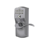 Schlage Camelot Keypad Lock with Lever Handle, Electronic Keyless Door Entry, Flex Lock Auto‑Lock Option, Satin Chrome, FE595 CAM 626 ACC