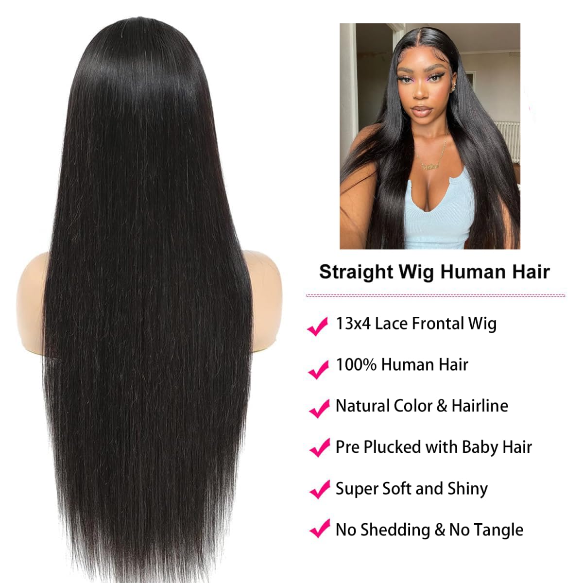 Amyes 30 Inch Straight Lace Front Wigs Human Hair 13x4 HD Lace Wigs 200% Density Brazilian Virgin Hair Glueless Wigs for Women Pre Plucked with Baby Hair Natural Black