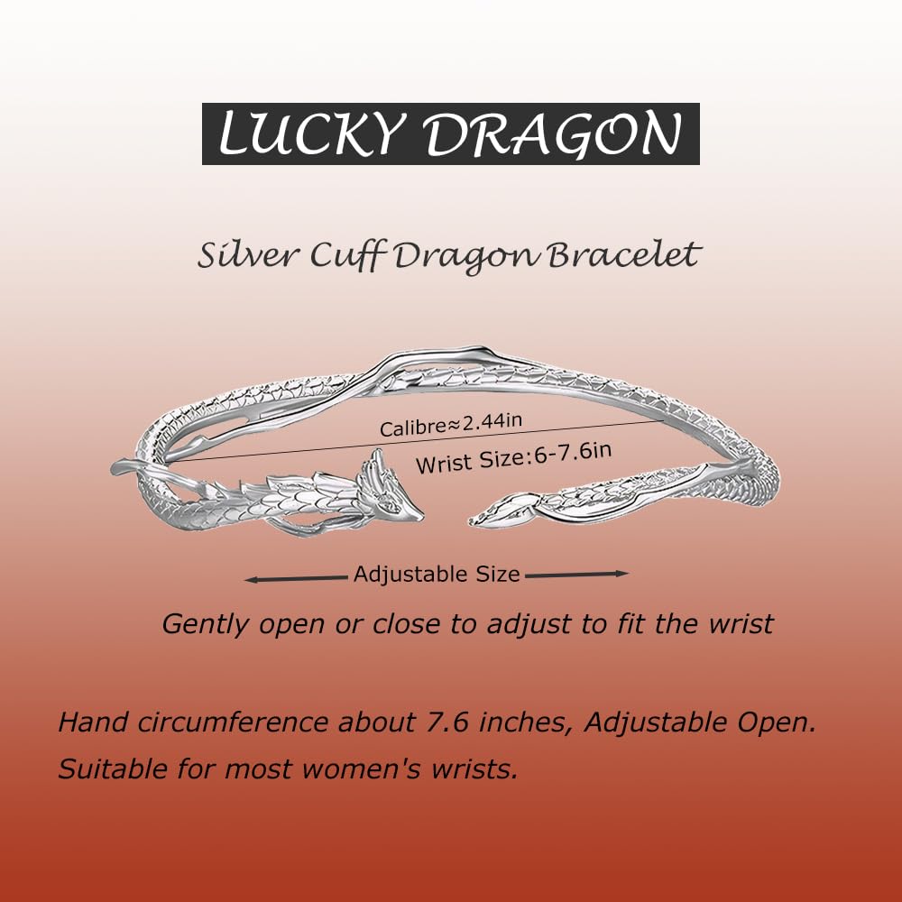 CAIYUNELEX Dragon Bracelet - Cuff Bracelet for Women Symbolize Strength and Wealth Unique Dragon Themed Jewelry Dragon Gifts Adjustable (Silver/Gold)