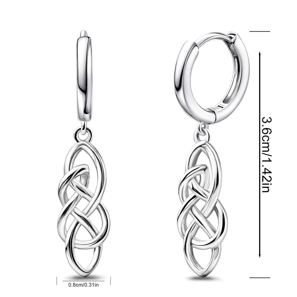Celtic Knot Earrings for Women - Sterling Silver Hoop Earrings for Women Trendy Hypoallergenic Long Loop Earrings with Dangling Charm for Sensitive Ears Classic Fashion Huggie Earrings Gifts
