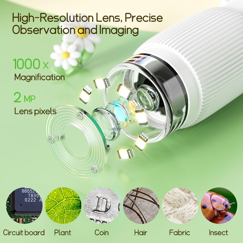 Portable Digital Microscope for Kids, Pocket Handheld Microscope Camera with 2'' Inch Screen, Educational Science Christmas Birthday Gifts for Age 3 4 5 6 7 8 9 10 11 12 Girls Boys - Orange