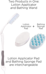 Juvo BWLA01 Premium All-in-One Wand Applicator, 23" Long Reach Handle, Adjustable, Includes Bath Sponge and Lotion Pad, 1 Count, White