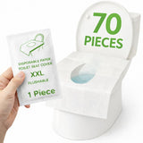 Individually Wrapped XXL Toilet Seat Covers Disposable Flushable for Travel (70 Pack), Full Coverage Paper Liners for Kids & Adults