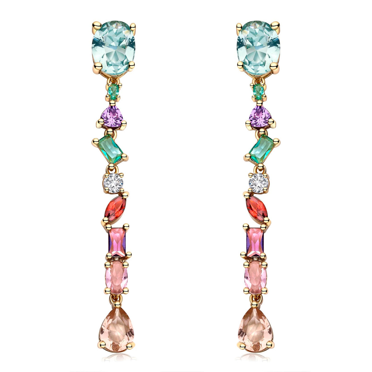 YEPZOKO Long Crystal Dangle Earrings for Women Wedding Bridal Colorful Rhinestone Cubic Zirconia Drop Earrings for women Mom Wife (Multicolor-light)