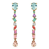 YEPZOKO Long Crystal Dangle Earrings for Women Wedding Bridal Colorful Rhinestone Cubic Zirconia Drop Earrings for women Mom Wife (Multicolor-light)