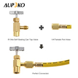 Aupoko R134A Self-Sealing Can Tap with R134A Tank Adapter and Valve Core Remover, 1/4’’ SAE Valve Refrigerant Dispenser with 1/4’’ Female and 1/2’’ Male Adapter, for Air Conditioner Manifold