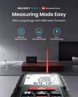 Laser Measure Device, MiLESEEY 229ft Digital Laser Tape Measure with Upgrade Electronic Angle Sensor, 2mm Accuracy, Area Measurement,Volume and Pythagoras, 2" LCD Backlit,Mute, Battery Included