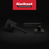 Kwikset Halifax Interior Privacy Door Handle with Lock, Door Lever For Bathroom and Bedroom, Matte Black Reversible Keyless Push Button Lock Door Lever, with Microban Protection, Square Rose