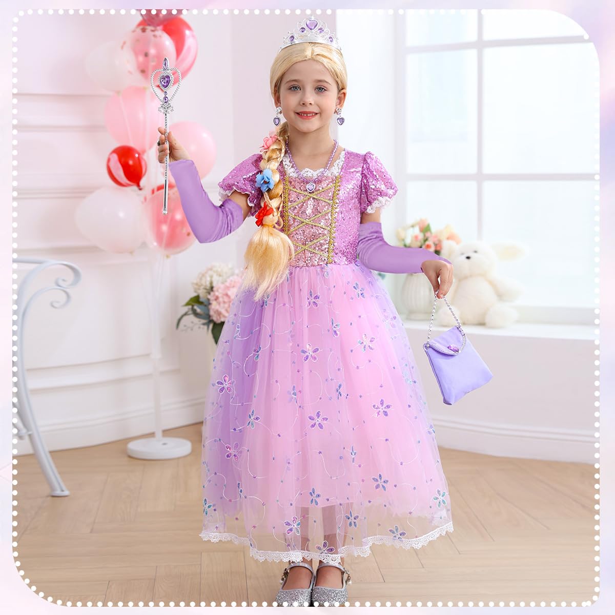 Luzlen Little Girls Princess Costume Kids Fancy Purple Dress for Halloween Party Christmas Carnival, 5-6 Years(Label 130)