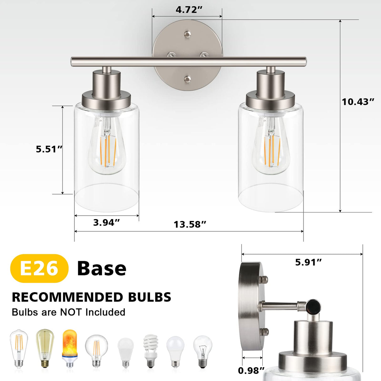 Unicozin 3 Light Bathroom Light Fixtures, Modern Vanity Lights with Milky Glass Shade, Brushed Nickel Wall Lamp Over Mirror for Bathroom, Living Room, Cabinet, Bedroom, E26 Base