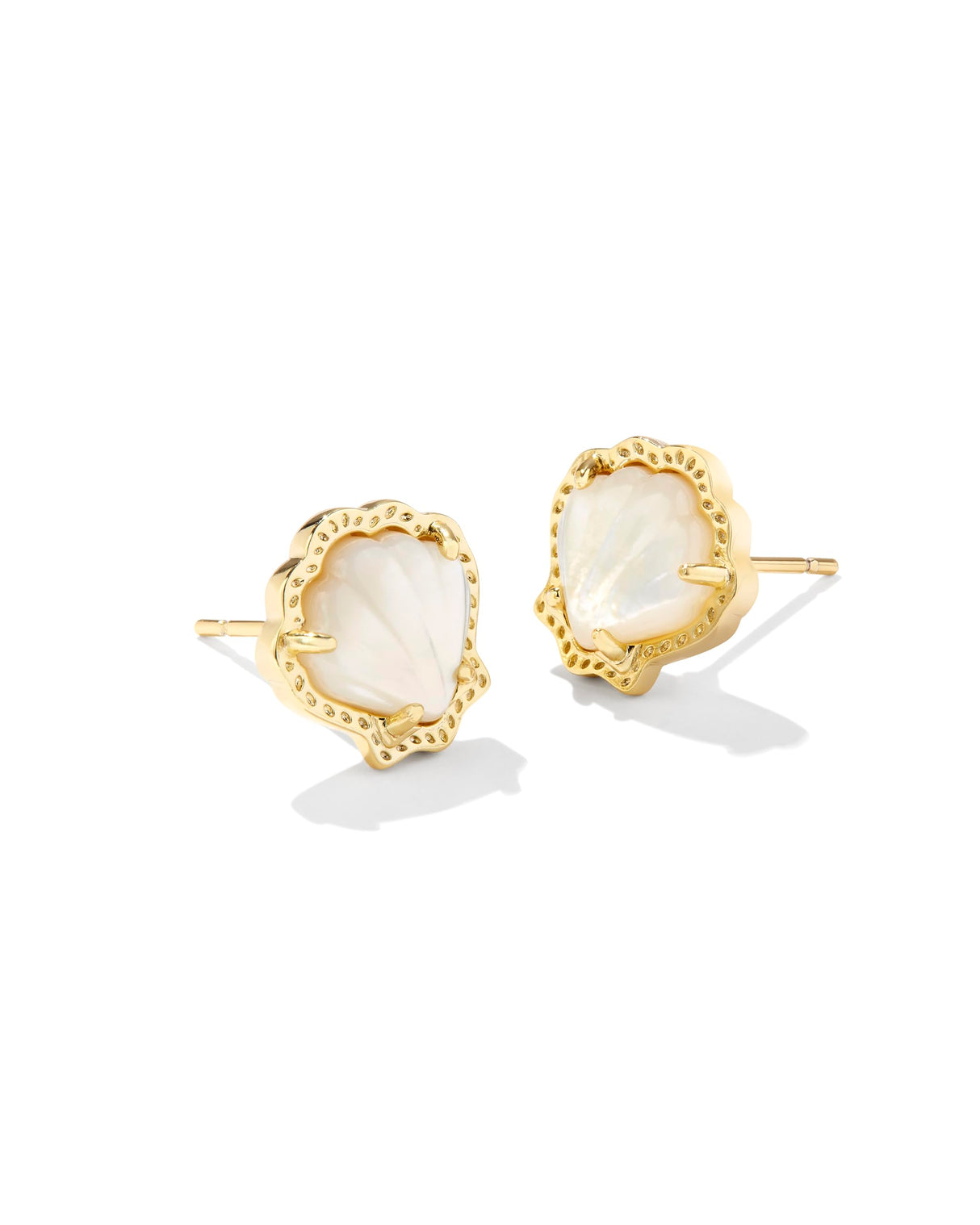Kendra Scott Brynne Shell Stud Earrings, 14k Gold-Plated Brass, Ivory Mother Of Pearl, Fashion Jewelry for Women