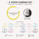 IPHTSKEU 12 Pairs Colorful C Hoop Earrings, 40 mm