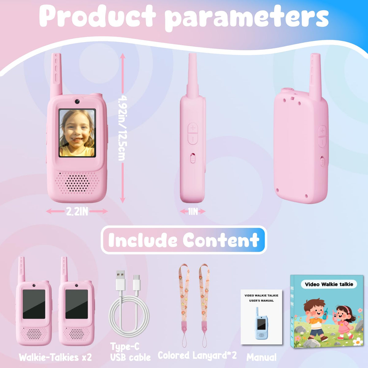 Video Walkie Talkies for Kids, 2 Pack Rechargeable Walkie Talkies with Screen, Indoor Outdoor Toy for 3 4 5 6 7 8 9 10 Year Old Girl, Christmas Birthday Gifts for Girls Age 3-12 (Pink)