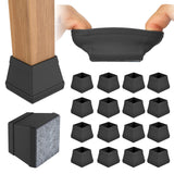 16 PCS Square Chair Leg Floor Protector, Silicone Chair Leg Cover, Furniture Leg Protectors with Felt, Mobile Table Leg pad, Protect The Floor from Scratches.1 1/2 in Black.