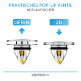 Bächlein Universal Pop Up Washbasin Plug - Chrome Drain Strainer for Washbasins - 40mm Drain Valve Plug with Hair Strainer