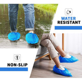 Green Convenience 200 Pack 100 Pairs Disposable Shoe Covers Boot Cover Waterproof, Dust proof, The Size Fit Most, Non-slip, Blue, Protect Your Shoes, Floor, Carpet