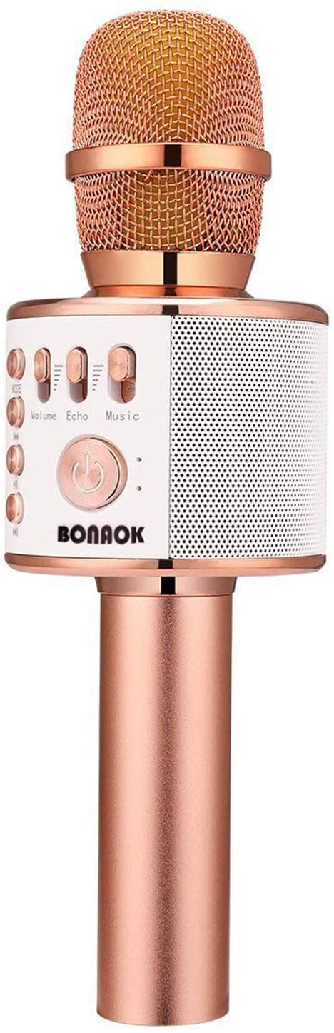 BONAOK Wireless Bluetooth Karaoke Microphone,3-in-1 Portable Handheld Karaoke Mic Speaker Machine Home Party Birthday for All Smartphones PC(Q37 Rose Gold)