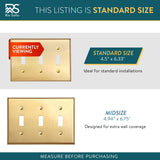 Rio Salto BRASS Toggle Light Switch Cover Plate Triple Toggle Flip Switch Outlet Covers 3 Gang Brushed Brass Gold Metal Wall Plate Flip Swtich — Signature Collection, Standard Size 4.50" X 6.33"