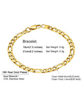 Gold Figaro Bracelet Men&Women Bracelet 6mm 8.3/'' Golden Wrist Chain Bracelet Gift