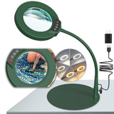 Krstlv 10X Magnifying Glass with Light and Stand, 5 Color Modes Stepless Dimmable LED Lighted Desk Lamp, Hands Free Flexible Gooseneck Magnifier with Light for Craft Hobby Painting Close Work - Green