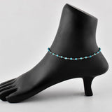 YANARA Blue Turquoise Anklet for Women, Dainty Boho Summer Beach Jewelry for Girls, December Birthstone Handmade Charm Ankle Bracelets Silver Plated 9+1.5 inch Chain, Mother's Day Jewelry For Her