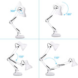 TORCHSTAR Metal Desk Lamp with Clamp, Swing Arm, Architect Adjustable Gooseneck Table Lamp, Clip Desk Lights for Home Office, Work, Study, Reading, E26 Base, Multi-Joint, White