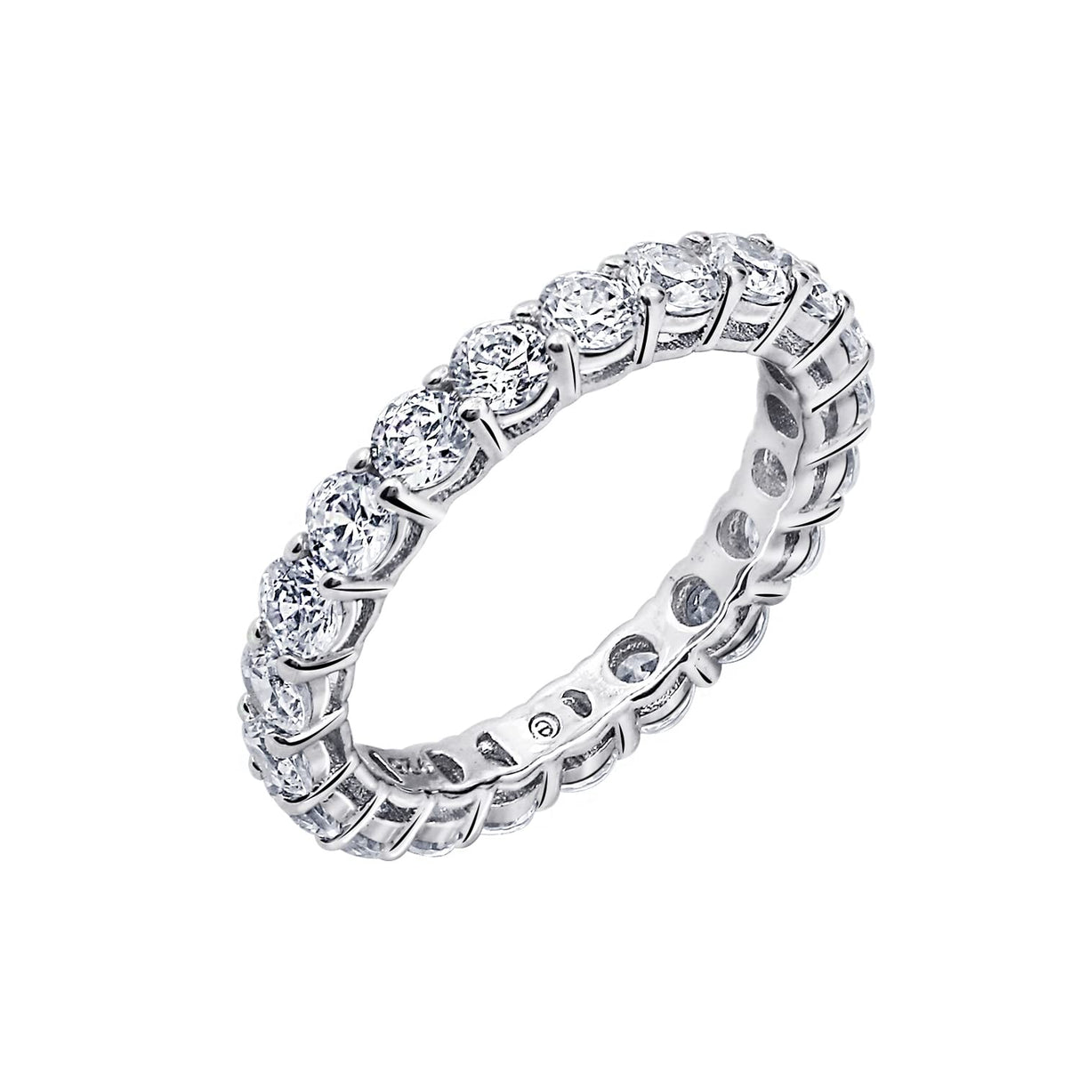 Amazon Essentials Platinum-Plated Sterling Silver Infinite Elements Cubic Zirconia (3 cttw) All-Around Ring, Size 5