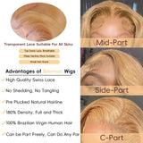 Honey Blonde Wig Human Hair 200% Density 13x4 Blonde Wig Human Hair Body Wave Lace Front Wigs Human Hair Pre Plucked Colored 27# Lace Frontal Wigs 24 Inch