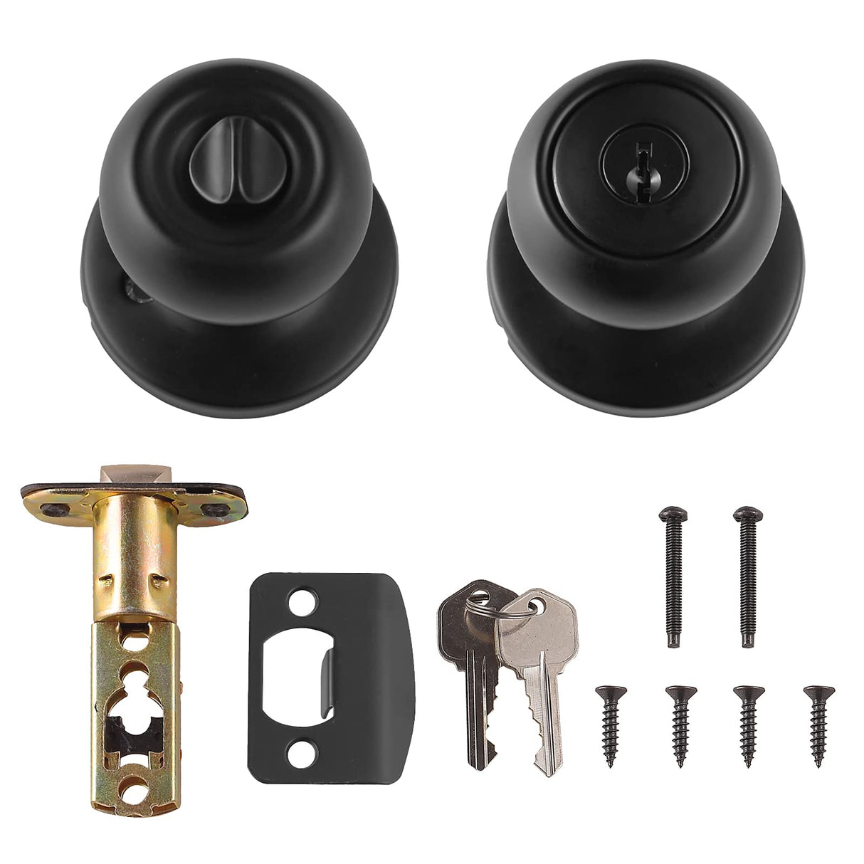 Amazon Basics Exterior Door Knob With Lock, Coastal, Easy to Install, Matte Black