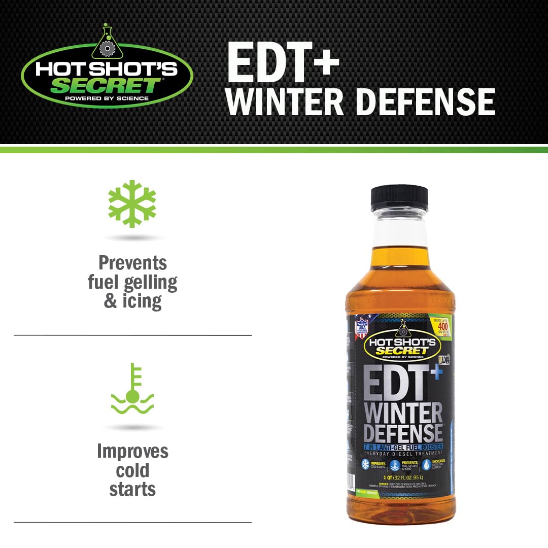 Hot Shot's Secret EDT+ Winter Defense 32oz, 7-in-1 Anti-Gel Diesel Fuel Additive – Prevents Gelling, Protects Fuel System, Diesel Additive Improves Cold Starts, Boosts Cetane