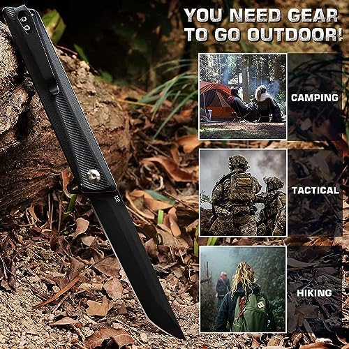 Pocket Knife GD22K, Flipper Open 3.6" D2 Steel Tanto Folding knife with Durable G10 Handle,Men Women Everyday Carry EDC Knife,Sharp Camping Hiking Daily Work Knives