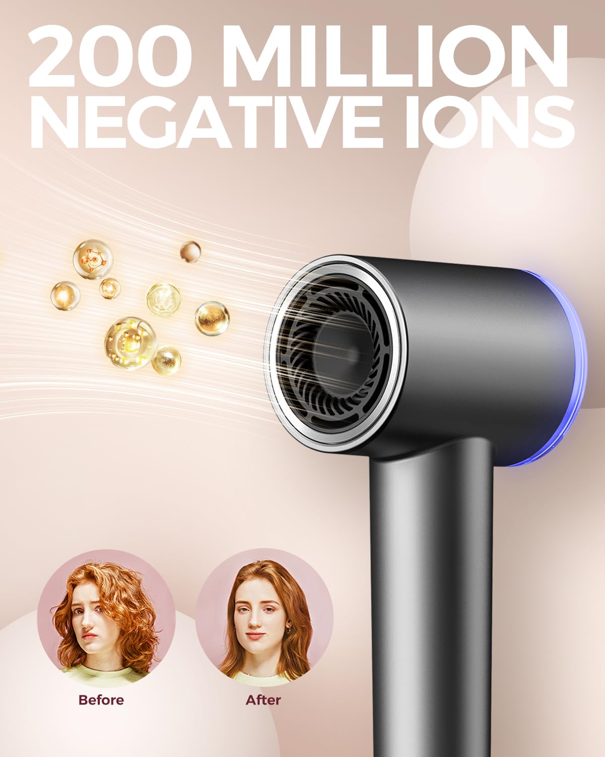 Hair Dryer with Diffuser, Professional High-Speed Blow Dryer, Negative Ionic Hair Dryers for Women, 110,000 RPM Fast Drying, 5 Temps & 3 Speeds, with HD Digital Screen & Carrying Case, Gray