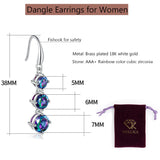 Dangle Earrings for Women,5/6/7mm Round Rainbow CZ,18K White Gold Plated